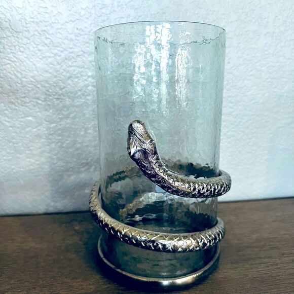 Metal Snake Glass Gothic Hurricane Candle Holder Halloween Vase - Picture 1 of 4